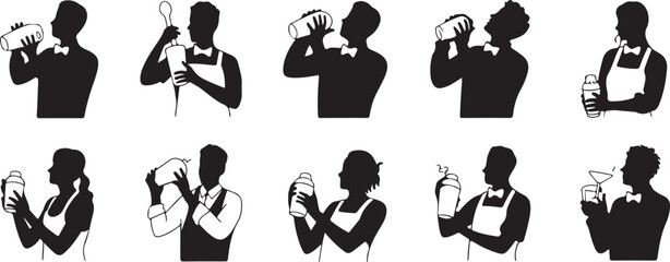 Silhouette Collection of Bartenders Making Cocktails