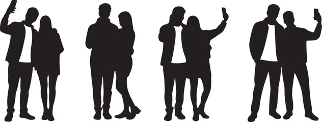 Silhouette Collection Couples Taking Selfies Poses