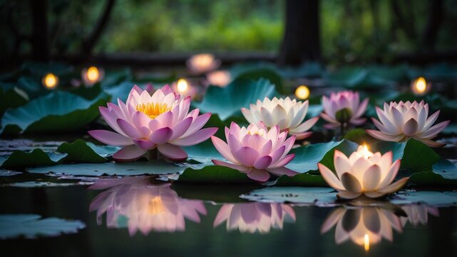 Pink Lotus in a Pond