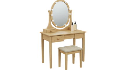 Isolated Vanity Table with Mirror, Lights, and Stool