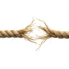 Torn rope isolated on white background, depicting stress, limit, and fragility use cases.