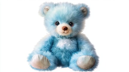 Adorable soft blue teddy bear in watercolor style, perfect for baby decor