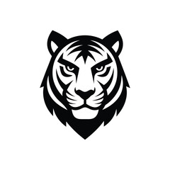 black and white vector of a tiger head on white background.eps