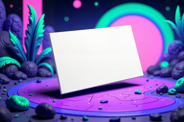 Horizontal card mockup on surreal neon fantasy background
