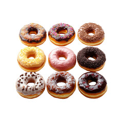 Nine Assorted Delicious Donuts in a Grid