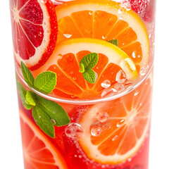 A red energy drink in a metallic can with water droplets, isolated on a white background, high resolution, shiny aluminum texture, condensation effect
