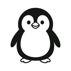 Adorable Smiling Penguin Clipart - Minimalist Black and White Vector Design.eps