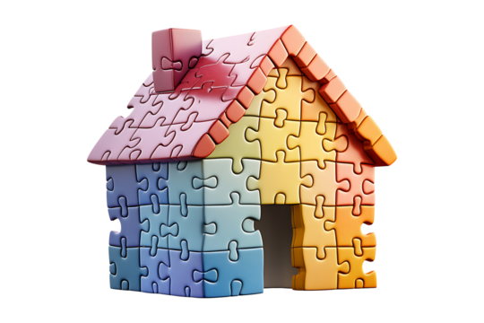 Jigsaw puzzle pieces house icon isolated on transparent background