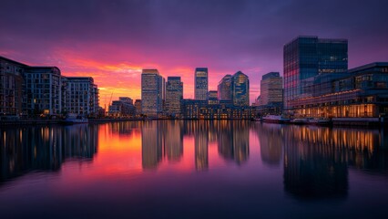 City by the River at Dusk