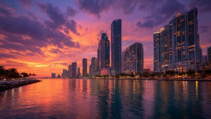Fototapeta premium Colorful City Sunset Over Buildings