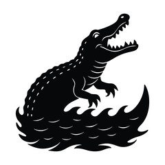 Powerful Alligator Silhouette Emerging from Water Vector Illustration