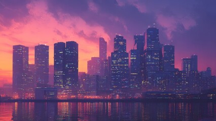 Obraz premium Nightfall Over the City Towers