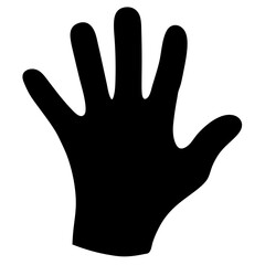 A black hand silhouette with five fingers against a white background