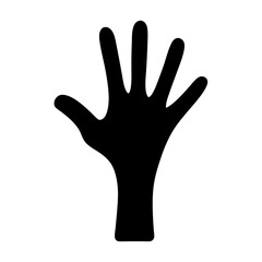 Black silhouette illustration of an open human hand reaching out to grasp