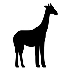 Silhouette of a Standing Giraffe against a White Background Looking Right