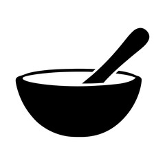 Minimalist silhouette illustration of a bowl with a spoon, representing food preparation