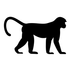 Monkey silhouette in profile standing with a curved tail on white