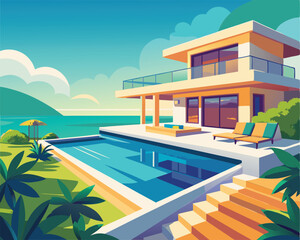 Fototapeta premium Luxury Villa with Ocean View and Infinity Pool