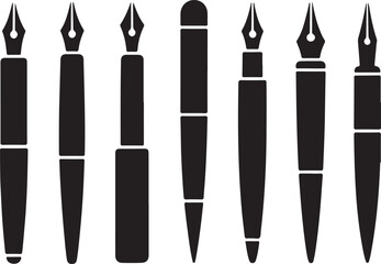 Collection of Black Silhouette Pen and Pencil Icons