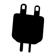 Black Silhouette of Two Prong Electrical Plug on White Background at an Angle