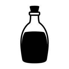 Elegant black bottle silhouette containing a dark liquid with a stopper