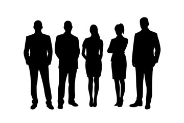 Silhouette of a diverse business team standing in a professional setting.
