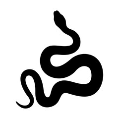 Black snake silhouette coiled on a white background and looking upward