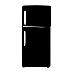 Simple illustration of a black refrigerator with freezer on top in silhouette