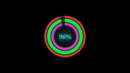 Futuristic Circular Progress Bar with Neon Glow on Black Background.

