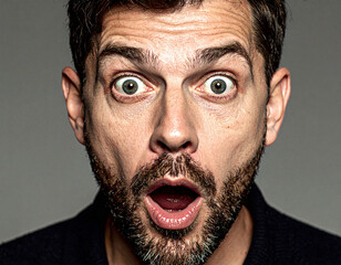 Face of man with mouth open