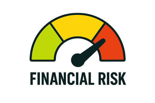Financial risk gauge showing various levels of risk from low to high in a clear and concise design