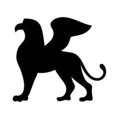 Majestic Silhouette of a Griffin, a Mythological Creature with Eagle Head