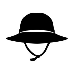 Stylized Black and White Illustration of a Bucket Hat with Chin Strap