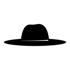 Stylish black fedora hat silhouette on a white background, close up