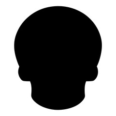 Simple black silhouette of a stylized human skull viewed from the front