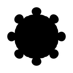 Abstract circular silhouette with protruding spheres resembling a stylized flower or geometric shape