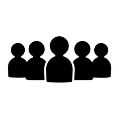 A representation of a team of people in a solid black silhouette