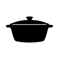 Black Silhouette of a Covered Casserole Dish on White Background Studio Shot