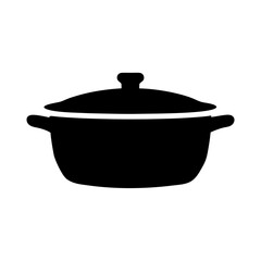 Black Silhouette of a Covered Casserole Dish on White Background Studio Shot