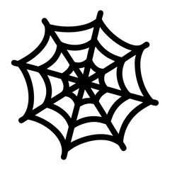 Black outline of a symmetrical spiderweb on a plain white background