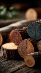 Rustic wooden log slices in natural setting