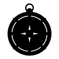 Stylized black and white compass illustration for navigation and direction finding purposes