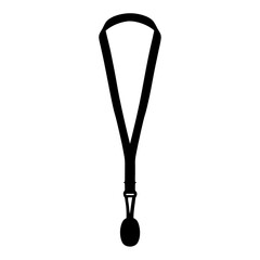 Silhouette of a black lanyard with a circular object at the end