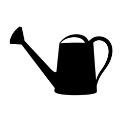 Simple black and white silhouette drawing of a classic watering can