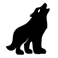 Silhouette of a Majestic Wolf Howling at the Moon, Isolated on White