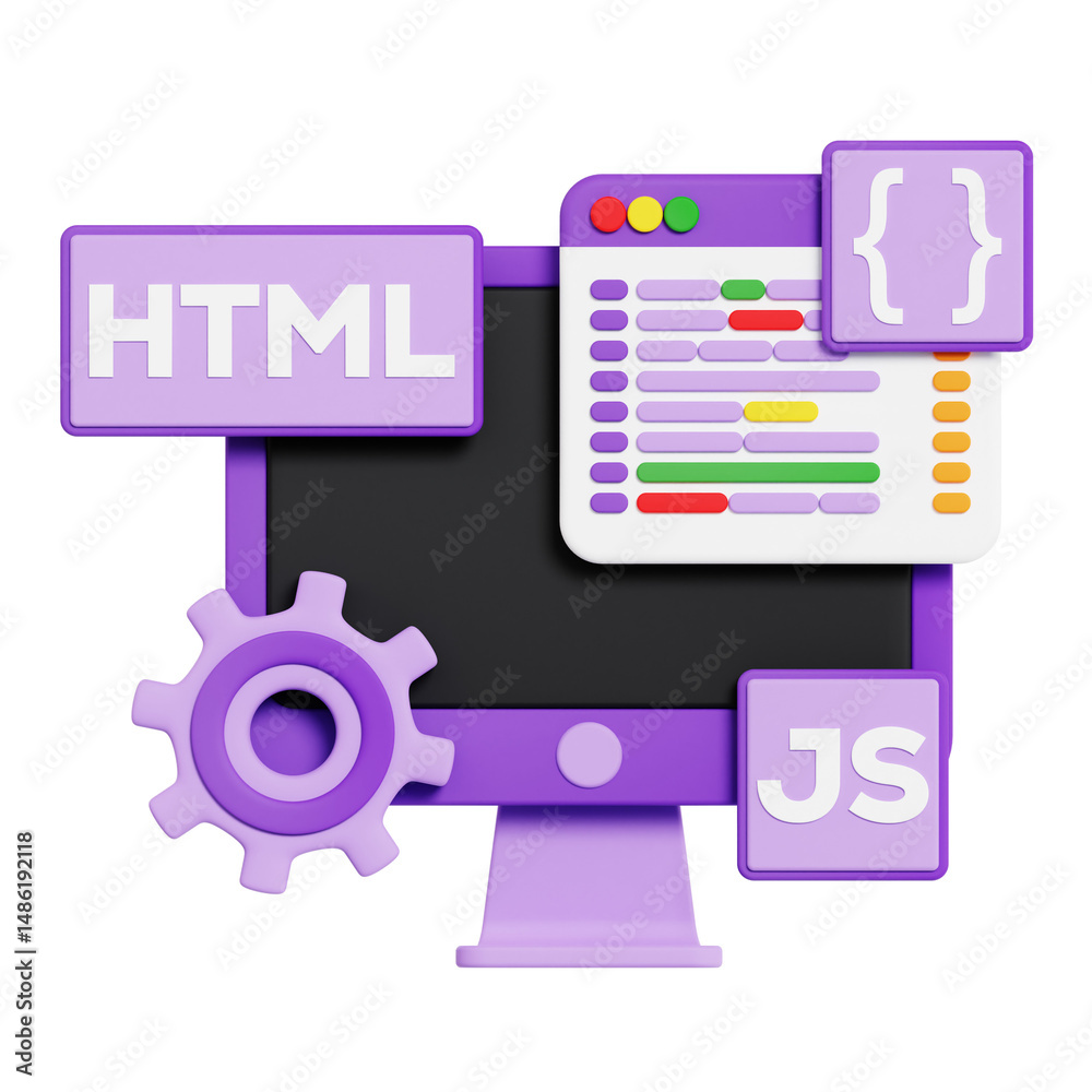 Wall mural 3d illustration of coding and development window.