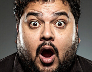 Face of man with mouth open