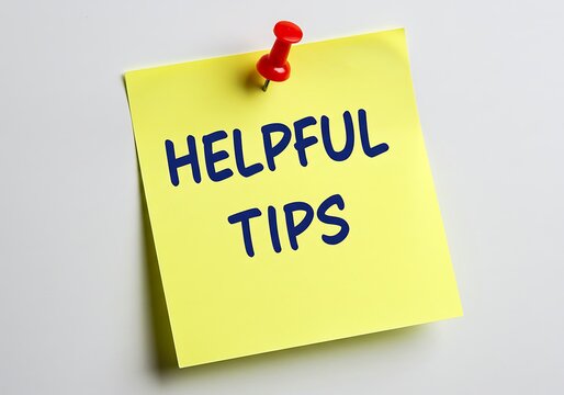 Yellow note with helpful tips pinned