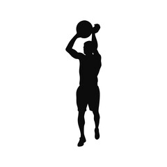 Dynamic Silhouette of a Basketball Player Jumping to Shoot the Ball. High-Quality Sports Vector Illustration for Competitive Athletic-Themed Designs