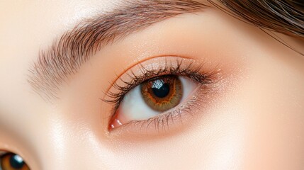 Obraz premium Subtle eyeliner and glowing skin highlight Korean beauty trends on young woman